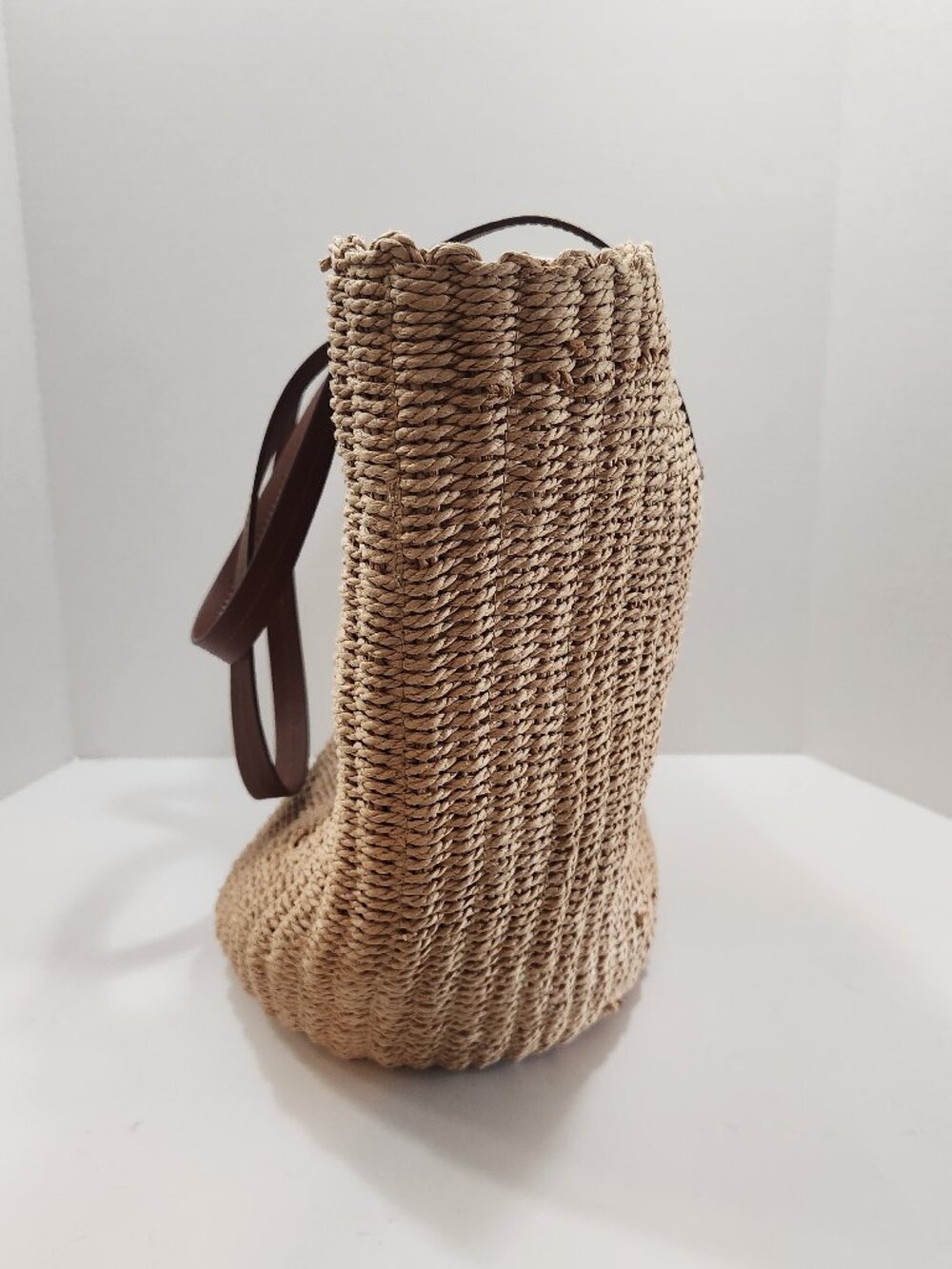 NWT J. Crew Large Straw Tote Bag With Leather Handles - Picture 3 of 9